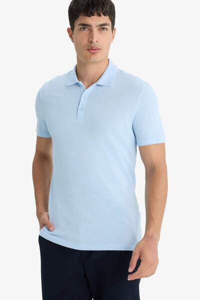 DeFacto Slim Fit Slim Fit Polo Collar Short Sleeve Cotton Modal Blended Basic Plain T-Shirt M6609Az25Sp