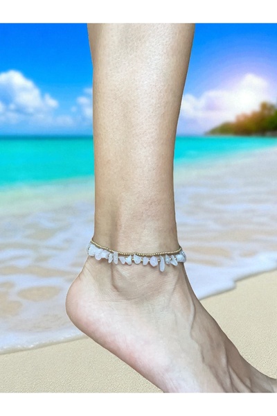 Bo Takı ve Aksesuar Bohemian Anklet with Handmade Double Natural Stones and Charms