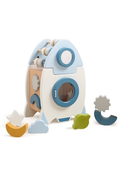Mixbo Centru de activitati Montessori Mixbo, racheta, lemn, 7 piese, multicolor