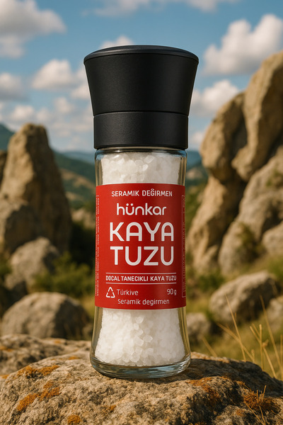 Hünkar Doğal Kaya Tuzu 110 gr – Seramik Değirmenli Cam Şişe