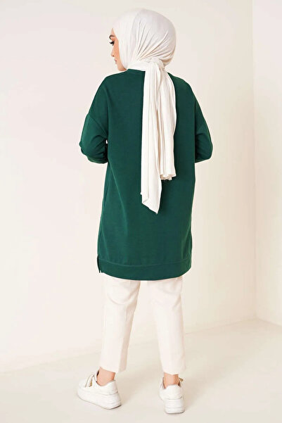 Smy moda Women's Seasonal Loose Crew Neck Embroidered Long Hijab Tunic Long Sports Model Seasonal Tunic