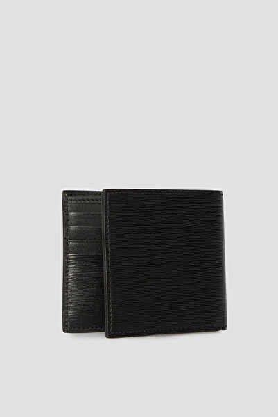 BOSS Erkek %100 Dokulu Deri Dış Yüzey Ana Para Bölmeli Metalik Logolu Siyah Kartlık 50548824-001