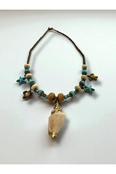 Bo Takı ve Aksesuar Doğal taş charmlı deniz kabuğu uçlu kolye