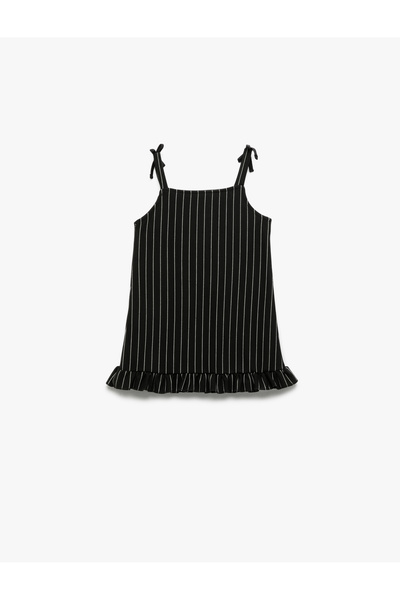 Koton Rabbit Embroidery Detailed Thin Strap Striped Gilet Dress