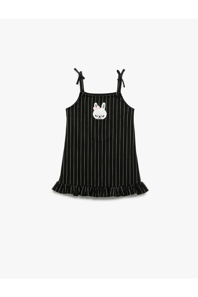 Koton Rabbit Embroidery Detailed Thin Strap Striped Gilet Dress