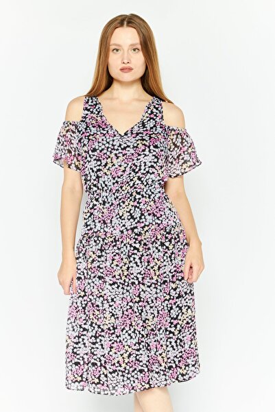 Michael Kors Women Petite Allover Print Midi Dress, Black Combo