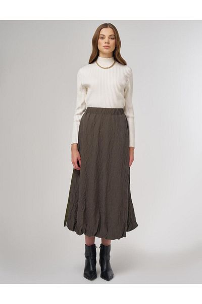 Kayra Crush Skirt Khaki with Metal Accessories
