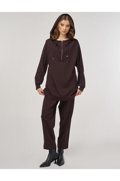 KYR Hotfix Printed Rayon Double Suit Dark Brown