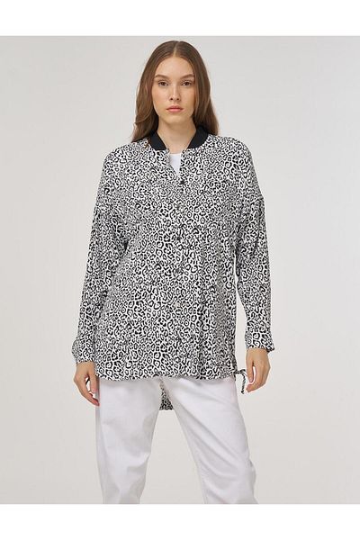 Kayra Leopard Pattern Viscose Tunic Black