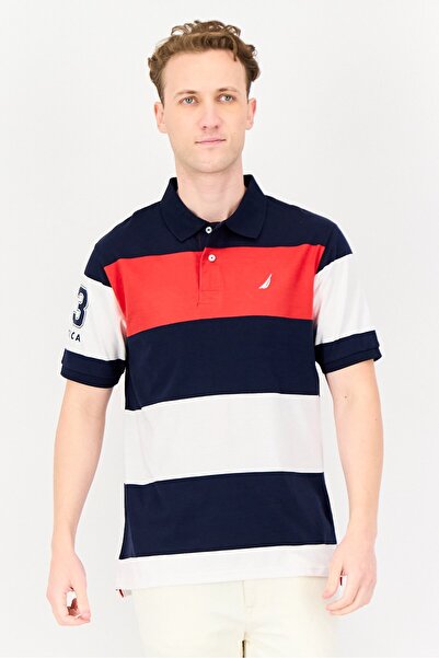 Nautica قميص بولو رجالي عادي بأكمام قصيرة وملون متعدد الألوان