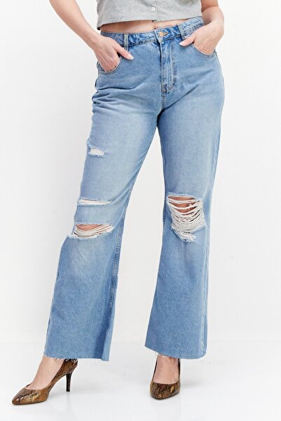 Don't Call Me Jennyfer بنطلون جينز نسائي ممزق غير قابل للتمدد بقصة واسعة، أزرق