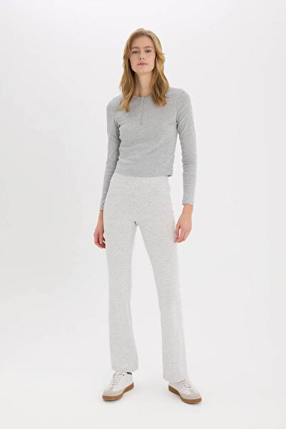 DeFacto Coool Fitted Button Collar Rib Gray Women's Long Sleeve T-Shirt E7680Ax/Gr210