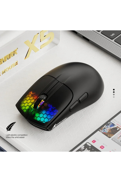 Choice ماوس الألعاب اللاسلكي X5 Black Attack Shark X5، بلوتوث ثلاثي الأوضاع، 49 جرام، مستشعر بصري PixArt لأجهزة الكمبيوتر/الكمبيوتر المحمول
