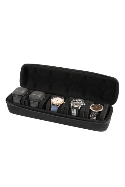 Choice حقيبة سفر للساعات سوداء بخمس فتحات، 2/3/5 فتحات، لفة ساعات صلبة، حقيبة تنظيم ساعات السفر مع Form-Fi