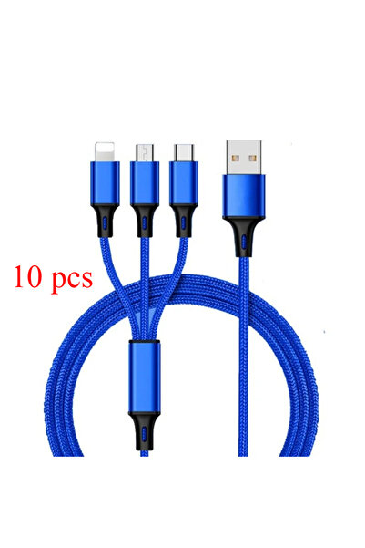 Choice5 كابل USB أزرق 10 قطع 3 في 1 كابل شاحن USB Micro USB Type C متعدد المن...