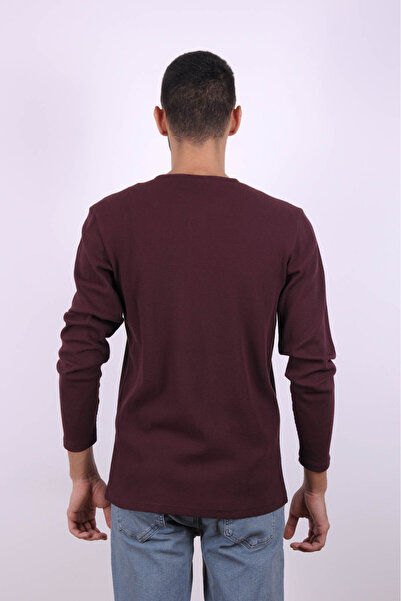 trender Buttoned Waffle Claret Red Men's Sweatshirt 5070