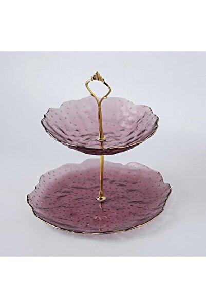 sharpdo Sharbedo Two-layer Plates with Golden Edges for Cake, Desserts, and Fruits, Ceramic, Purple