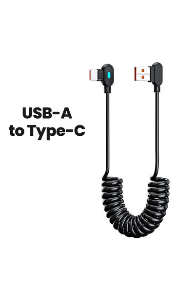 Choice كابل بيانات زنبركي للسيارة سريع الشحن بقوة 60 وات من التيار المتردد بطول 1 متر، كابل تلسكوبي مزدوج الكوع من النوع C إلى النوع C لأجهزة IP