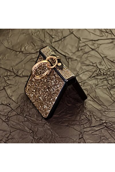 Choice جراب هاتف Flip6 ذهبي اللون مطلي بالألماس الصناعي مع مشبك حلقي لسلسلة Z...