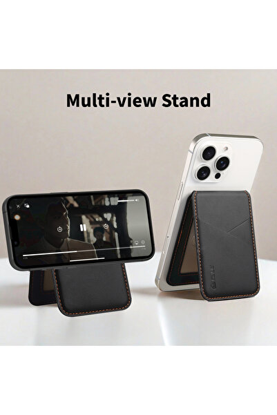 Choice جلد صناعي لهاتف iPhone 16 Pro أسود جلد فاخر حامل بطاقات مغناطيسي Magsafe للهاتف المحمول