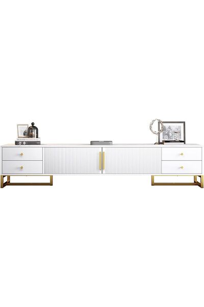 sharpdo Luxury and Simple Lightweight TV Cabinet with Two Doors and Four Drawers - White