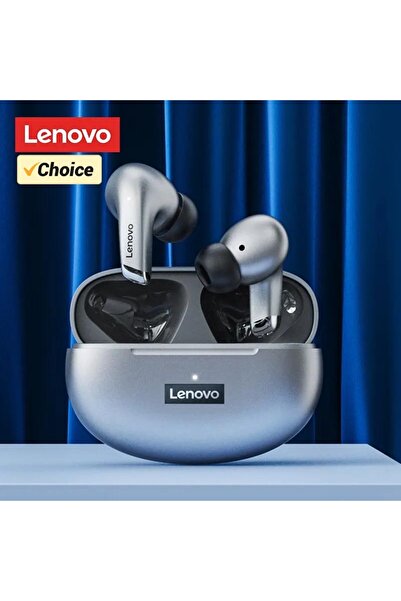 LENOVO سماعات أذن LP5 رمادية لاسلكية بتقنية البلوتوث LP5، سماعات أذن ستيريو هاي فاي للموسيقى، سماعات رأس رياضية مقاومة للماء