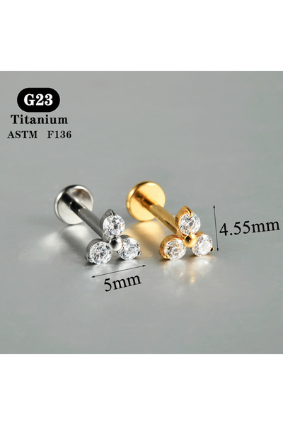 Choice8 Silver color Style 6 1PC ASTM F136 Titanium Zircon Flat Back Earring Flower Ear Studs Lobe Helix Tra