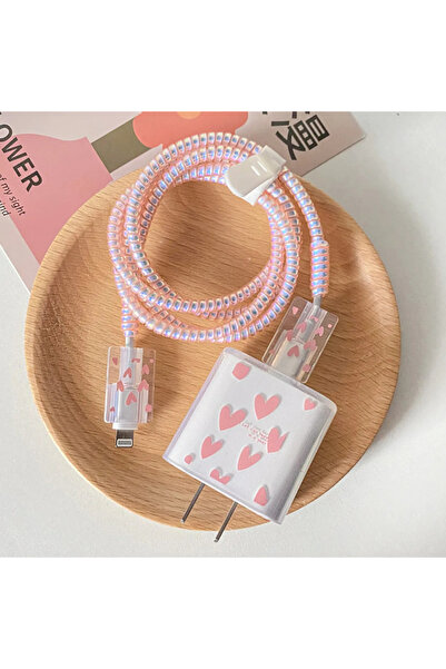 Choice Pink Love 5pcs Charging Data Cable Protector For iPhone 18/20w Charger Protective Cover Winder Acces