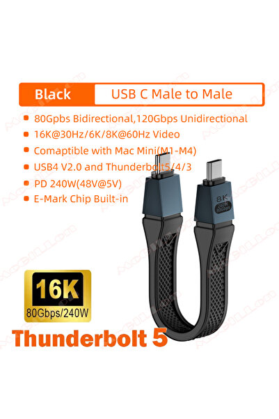 Choice كابل Thunderbolt 5 Type C USB4 V2.0 أسود بسرعة 80 جيجابت في الثانية من...