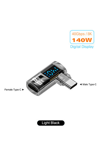 Choice L1 Light Black 140W 90 Degree USB C Adapter Right Angle U Shape USB4 Type C Adapter 40Gbps with LED
