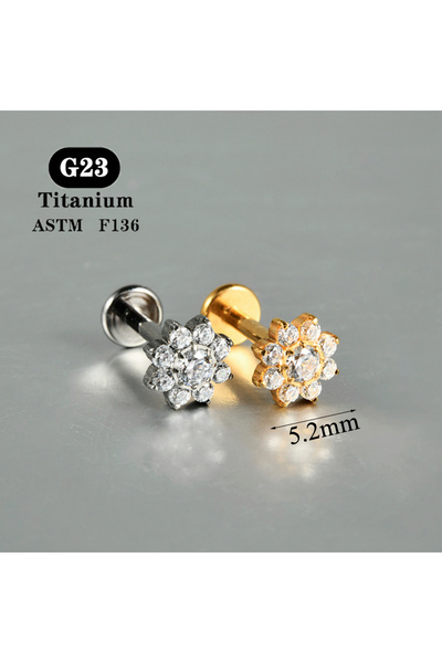 Choice9 Gold Color Style 1 1PC ASTM F136 Titanium Zircon Flat Back Earring Flower Ear Studs Lobe Helix Tragu