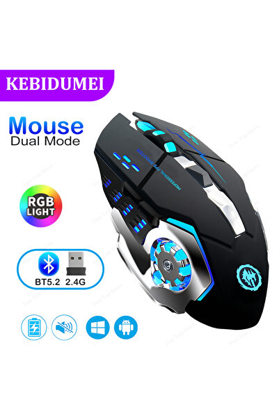 Kebidumei ماوس لاسلكي BT5.2 2.4G أسود 2.4G ماوس بلوتوث ماوس ألعاب بإضاءة خلفية RGB فأرة قابلة لإعادة الشحن