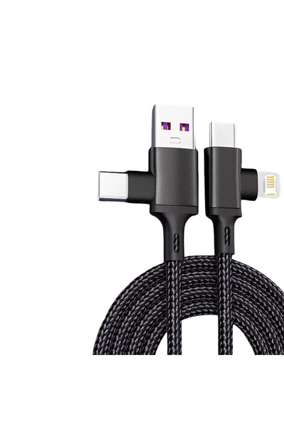 Choice كابل شحن سريع 2 في 1 USB A Type C إلى Lightning أسود بطول 1 متر لهاتف ...