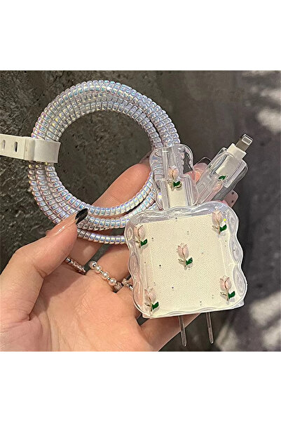 Choice 130 Cute Tulip Flower Charger Protector Cover For iPhone 18W-20W US Data Line Charge Protection Case
