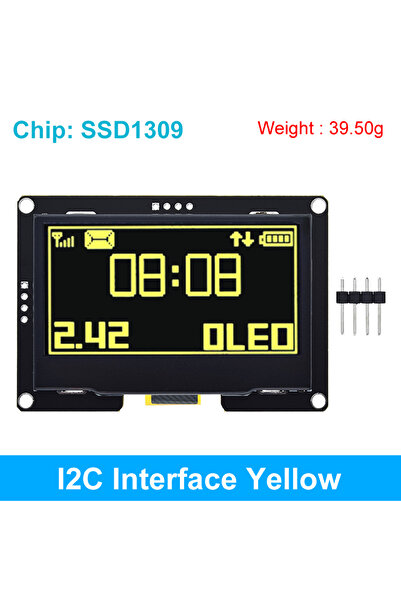 Choice شاشة LCD بيضاء صفراء 2.42 بوصة I2C مقاس 2.42 بوصة وحدة عرض OLED بيضاء صفراء 128 × 64 IIC I2C SPI Seri