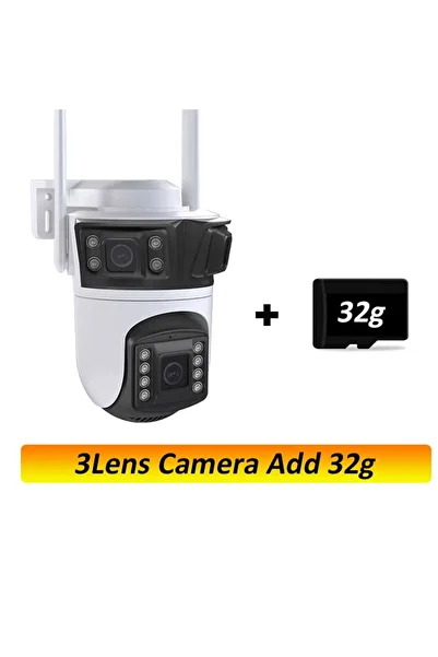 Choice EU Plug 3 Lenses add 32G Three Lens PTZ IP Camera Outdoor 6K HD Three Screen WiFi Security Camera Au