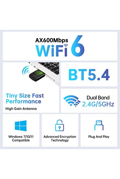Choice AX600 Bluetooth 5.4 USB WiFi 6 Adapter 2in1 Dongle Dual Band 2.4G&5GHz Network Card Wireless Rece...