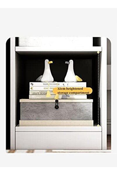 sharpdo Sharbedo Home Office Desk with Open Storage Shelves, 132×40×120 cm, White