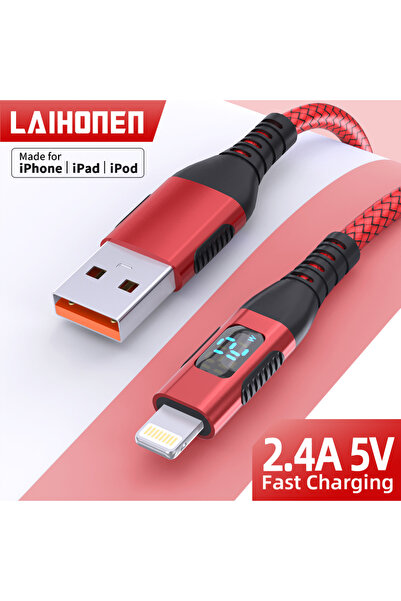 Choice كابل USB A إلى Lightning أحمر بطول 1 متر، مزامنة خطوة 10 أقدام، شاشة L...