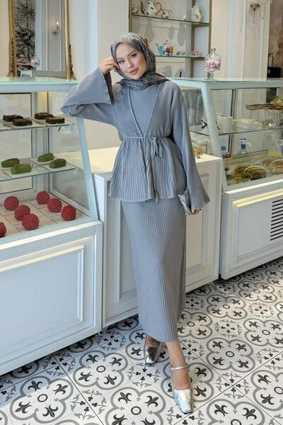 Şulemoda Giyim Medusa Jileli Elbise Gri