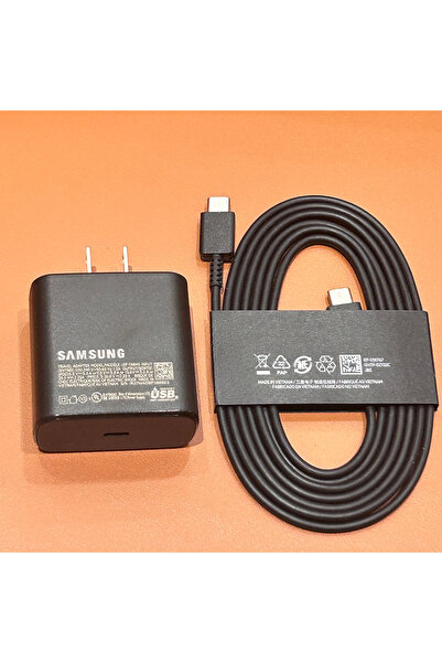 Samsung كابل شاحن فائق السرعة 45 وات أسود أمريكي بطول 1.8 متر لهاتف Galaxy S25 S24 Ultra Plus S23 S22 A55 A15 Fo