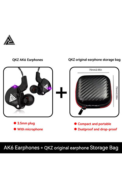 choice2 سماعات أذن سلكية أصلية من QKZ AK6، سوداء بأسلاك ، مع حقيبة ، عالية ال...