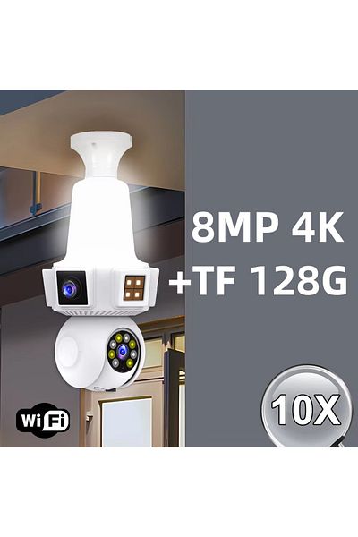 Choice E27-18 Add 128G Dual Lens Three Screen 8MP Smart Home Wireless Wifi E27 Cameras Mini cctv Camera IR
