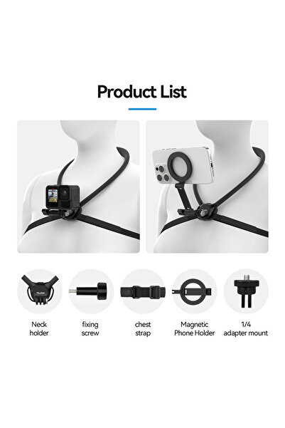 Choice كاميرا هاتف 2 في 1، كاميرا حركة TELESIN للهاتف، حامل تثبيت 2 في 1 للرقبة لكاميرا GoPro Insta360 DJI OSMO A