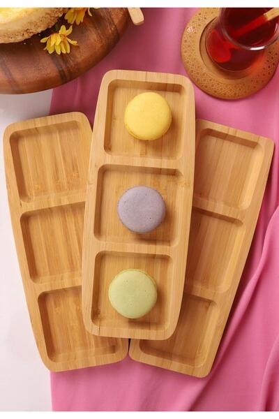 Bambum 3 Bölmeli Bambu Dikdörtgen Servis Tabağı – Kahvaltı, Atıştırmalık ve Sunum Tepsisi