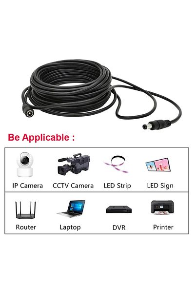 Choice 10M DC12V Power Extension Cable 2.1*5.5mm Connector Male To Female For CCTV Security Camera Black Co