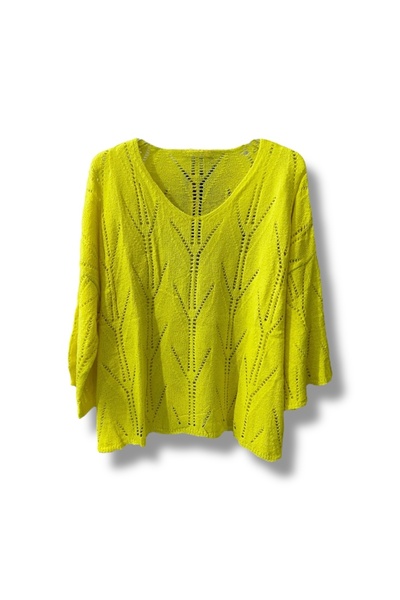 SUMEF Oversize Ajurlu Merserize Triko Bluz Kadın V Yaka (38-52 Beden Uyumlu)