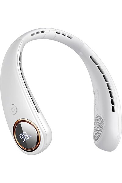 SWEETFULL مروحة الرقبة - مروحة رقبة محمولة بدون شفرات، مع شاشة LED، 4 سرعات، 5000 مللي أمبير/ساعة، قابلة للارتداء شخصيًا، USB