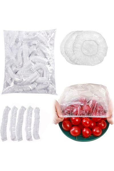Kyrotech 100Pcs Reusable Elastic Plastic Bowl Covers, Transparent, Food Storage Bones