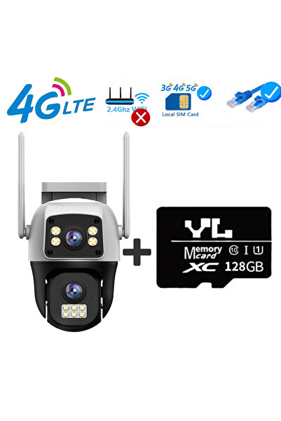 Choice EU Plug 4G Camera 128G Card 4K 8MP 4G SIM IP Camera Dual Lens Outdoor Waterproof 360° Human Detect V